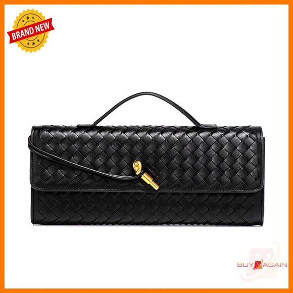 Handbags - PU Leather Woven Clutch with Adjustable Strap, Crossbody or Shoulder Bag